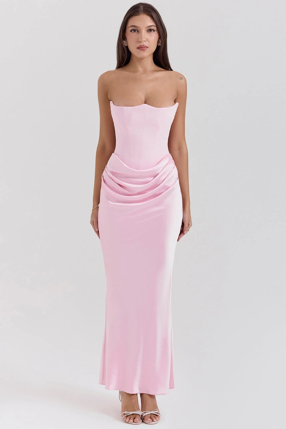 Tr?gerloses Maxikleid f��r Damen | Elegantes Abendkleid mit Raffungen und figurbetontem Schnitt | Flie?endes langes Kleid