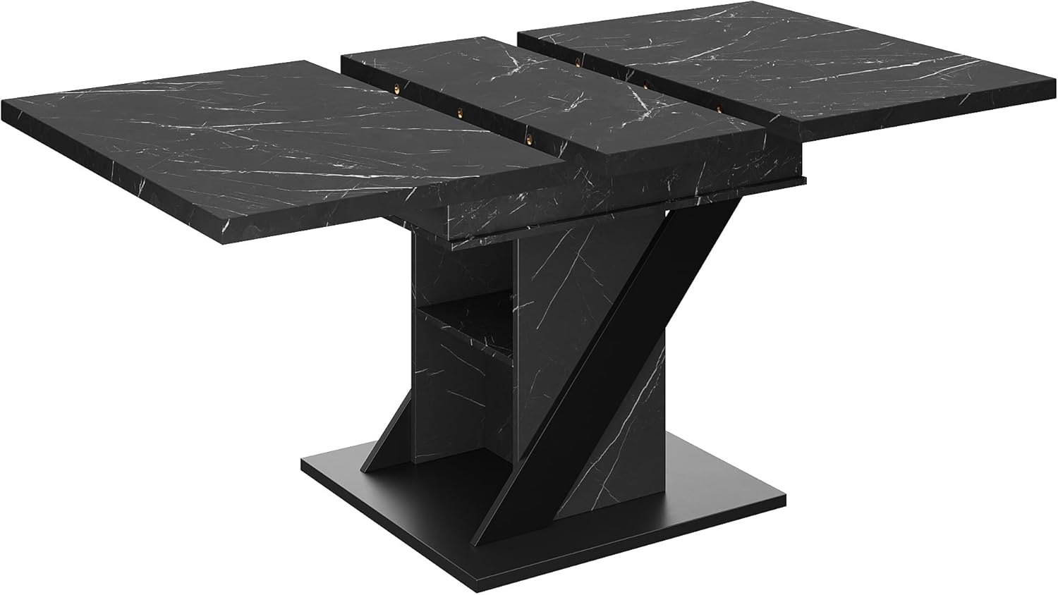 Esstisch Ausziehbar mit Stauraum Tischbeine für 4-6 Personen, Esszimmertische Küchentisch mit Unverwechselbare Muster, Esstisch Holz Esszimmertisch Ausziehbar, 110-140x80x75 cm, Schwarz