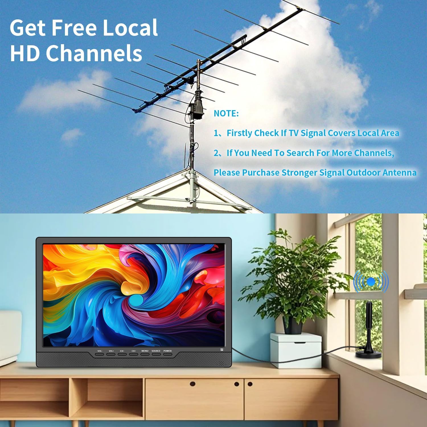 KCR Televisión, TV de 12 V con sintonizador digital DVB-T2, HDMI, USB, control remoto, portátil para dormitorio, cocina, caravana, 14 pulgadas, color negro