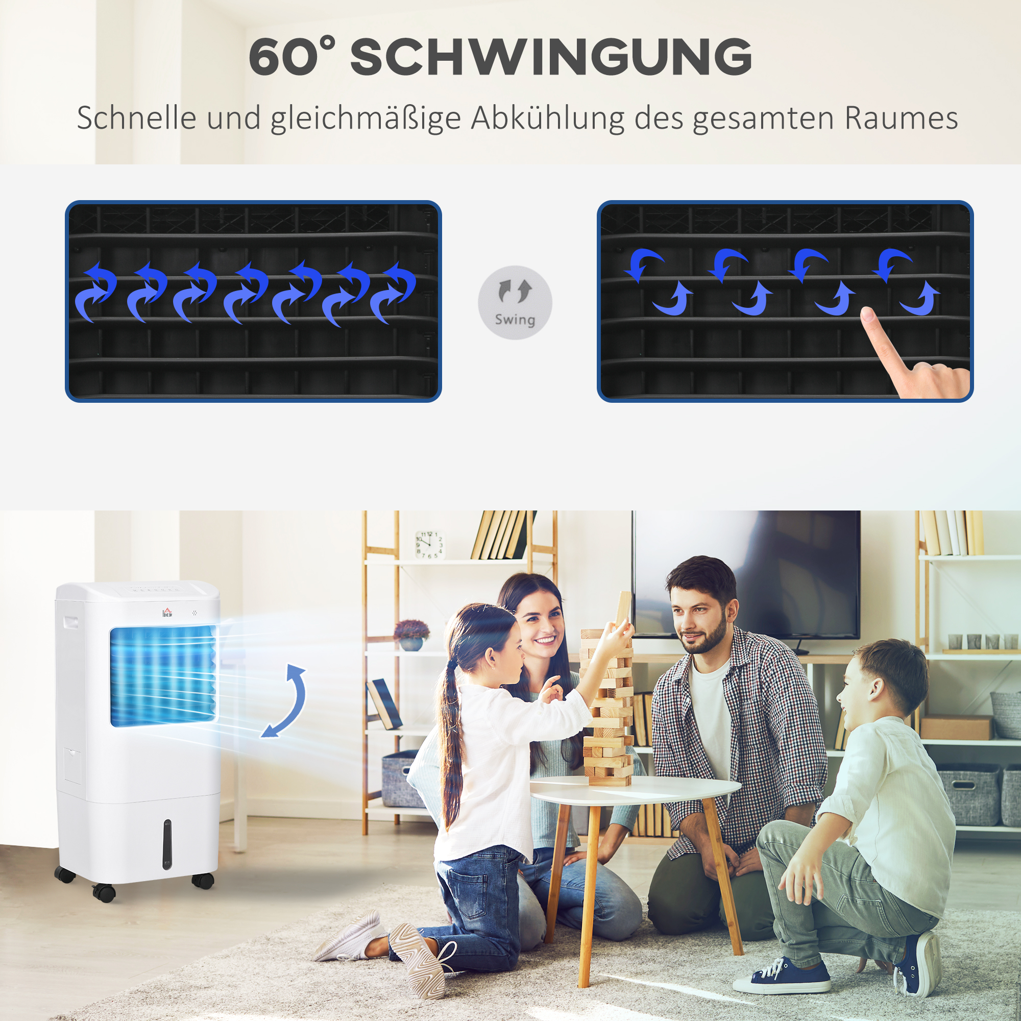 Mobiele Luchtkoeler/Airconditioner met 3 Modi, 7,5-uurs Timer, Verrijdbaar, Kunststof, Wit
