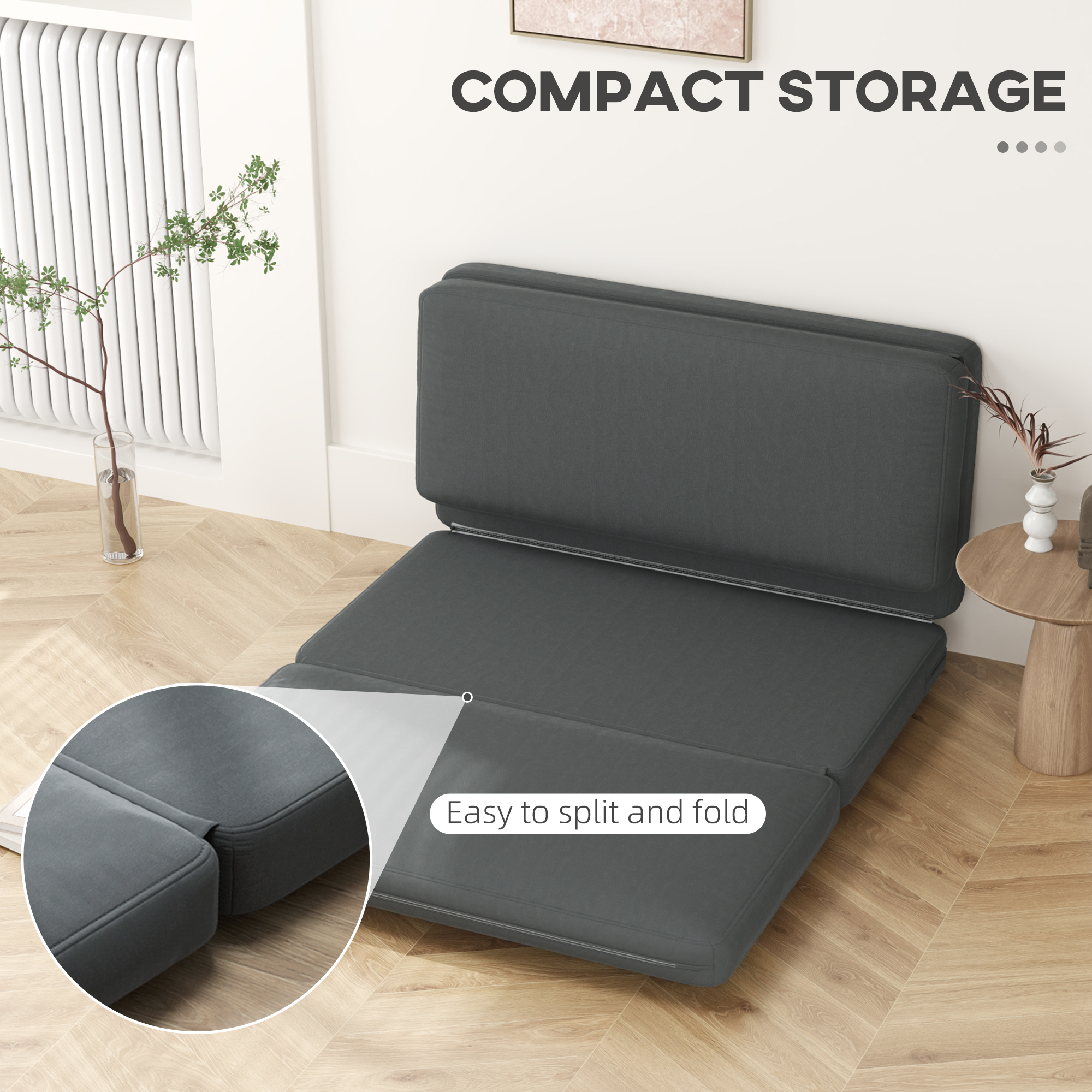 HOMCOM 3-in-1 Opvouwbare Relaxstoel, Gastenmatras, Deelbaar, 138 cm breed, Donkergrijs
