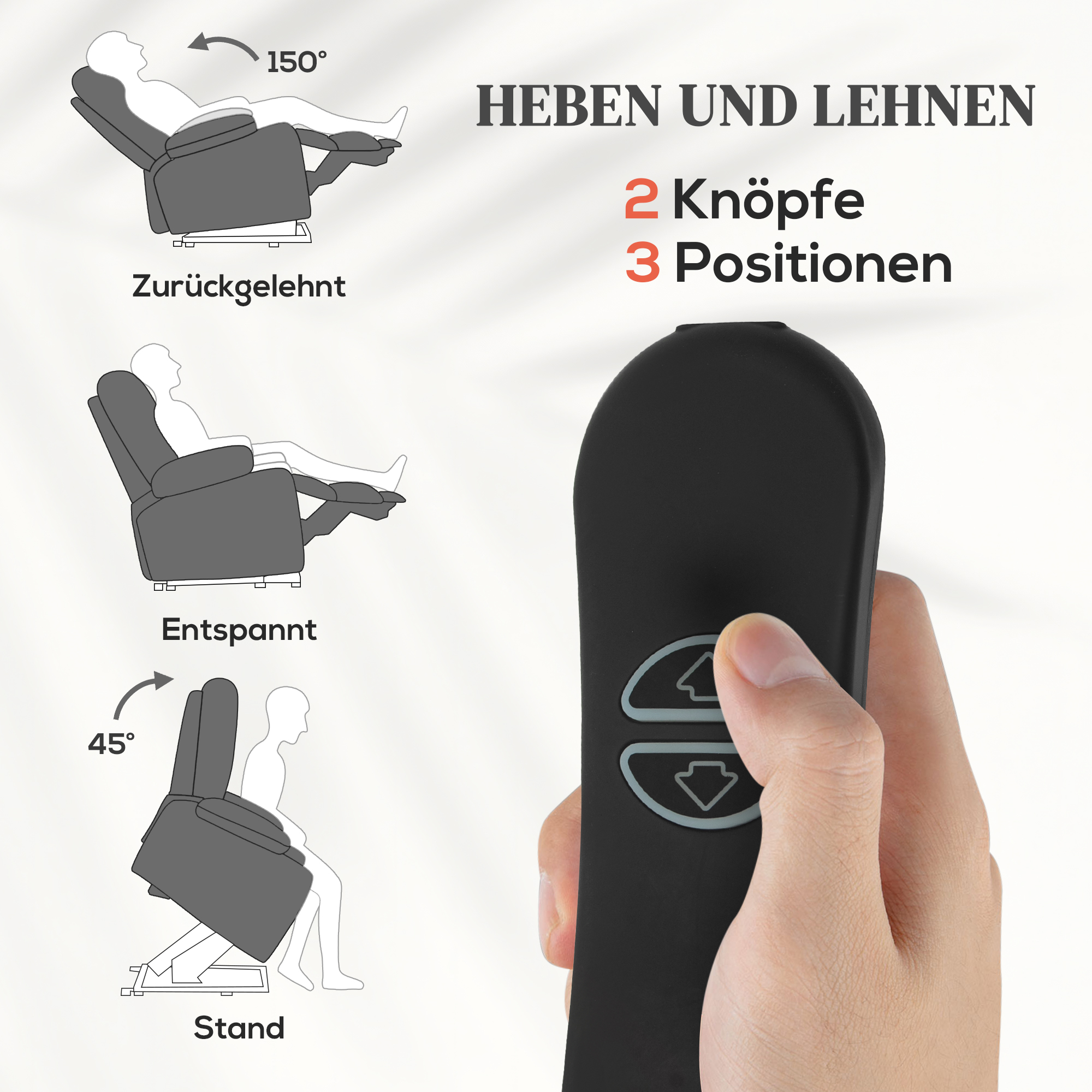 Relaxstoel met Massage- en Warmtefunctie, Elektrische Opsta-Stoel, Afstandsbediening, Zijvakken, Grijs