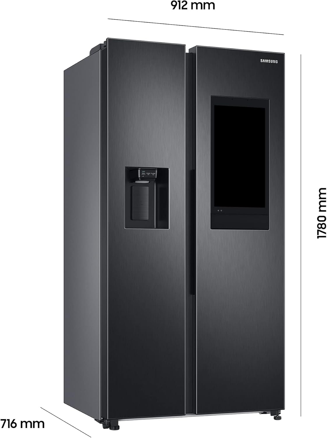 RS6HA8891B1/EG Side-by-Side Kühlschrank, 178 cm, 614 ℓ, 225 ℓ Gefriervolumen,Family Hub, Premium Black Steel