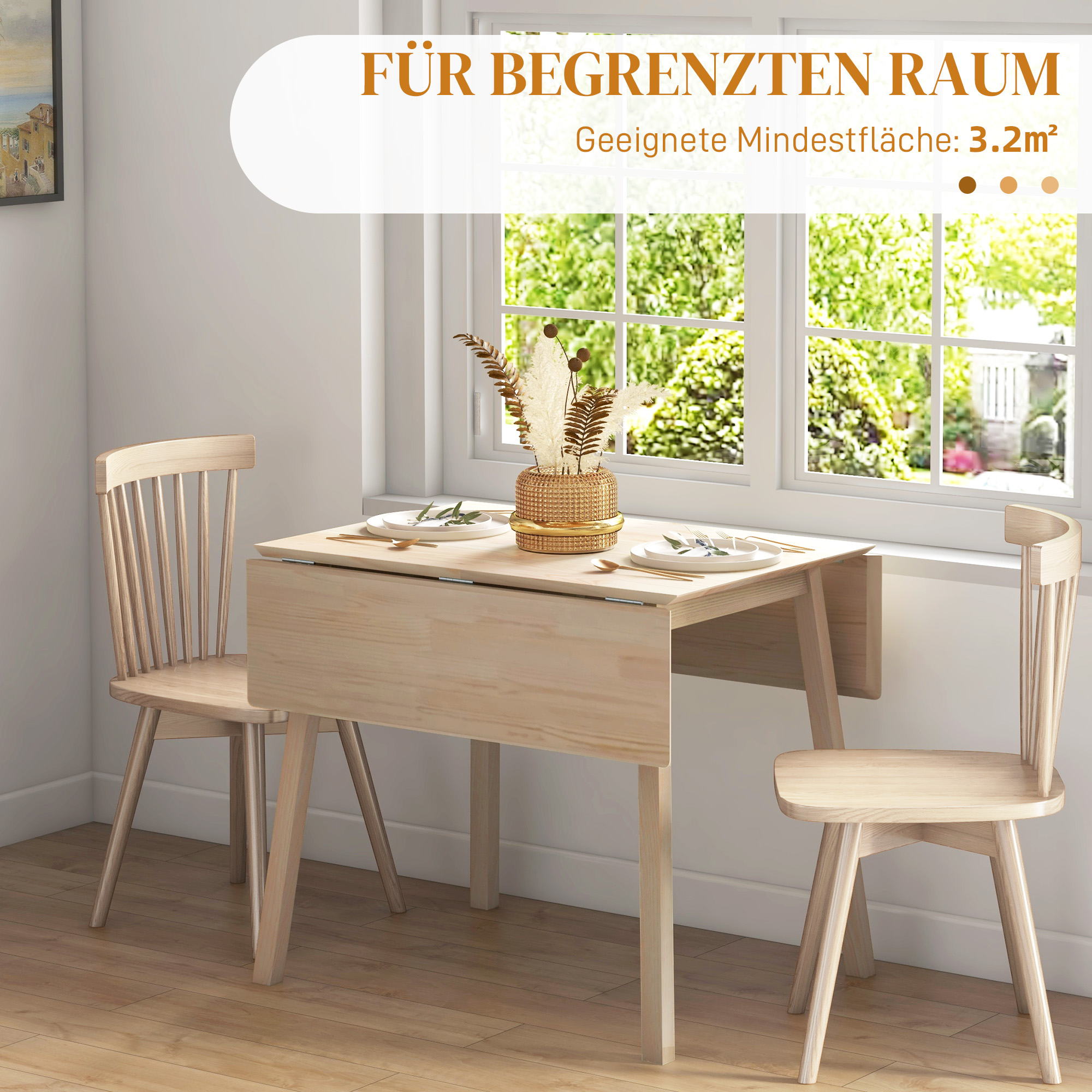Eettafel Klaptafel Keukentafel, 2 inklapbare zijden, 110 x 86 x 75 cm, Naturel