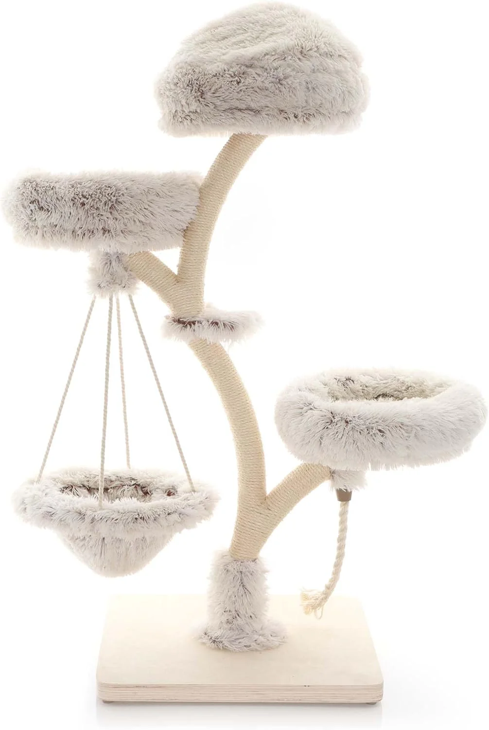 Fudajo Designer Krabpaal in Takontwerp 130 cm hoog, Kattenkrabpaal met Pluche en Sisal, Klimboom voor Katten, Kattenboom met Hanggemat