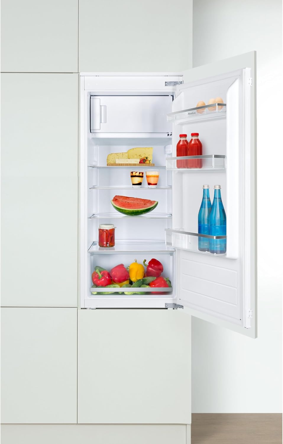 Amica Einbau Kühlschrank mit Gefrierfach 122 cm Nische Schlepptür Technik Inverter Motor elektronische Steuerung LED Beleuchtung Tür Offen Alarm