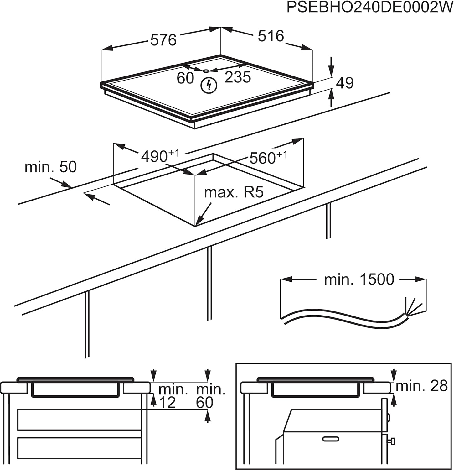 AEG Induktionskochfeld autark 80cm mit Dunstabzug / Made in Germany / 4 Flex-Kochzonen mit Bridge (Kombination 2er Zonen) / Auto-Funktion des Dunstabzugs / Aktivkohlefilter / COLI84COXB