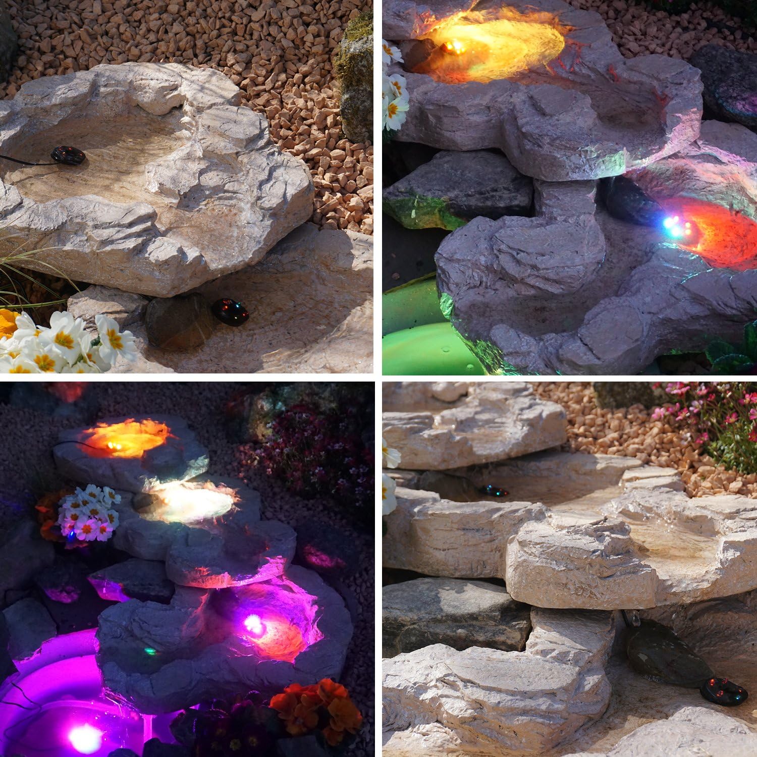 Solar GARTENBRUNNEN Bachlauf QUELLBACH II mit LED-Licht/Hybrid-System, 230V ZIERBRUNNEN VOGELBAD Wasserfall GARTENLEUCHTE TEICHPUMPE - SPRINGBRUNNEN WASSERSPIEL für Garten, Gartenteich, Teich