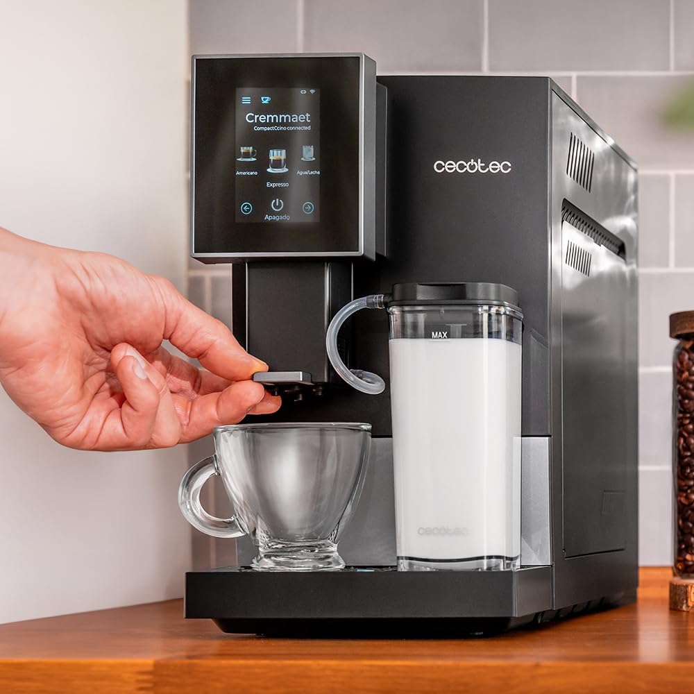 Cecotec Kompakte Superautomatische Kaffeemaschine mit Wifi Cremmaet Compactccino Connected Black Rose. 1350W, 19 Bar, TFT-Bildschirm und APP, Mahlwerk, Milchtank 400 ml und 1 Liter Wasser