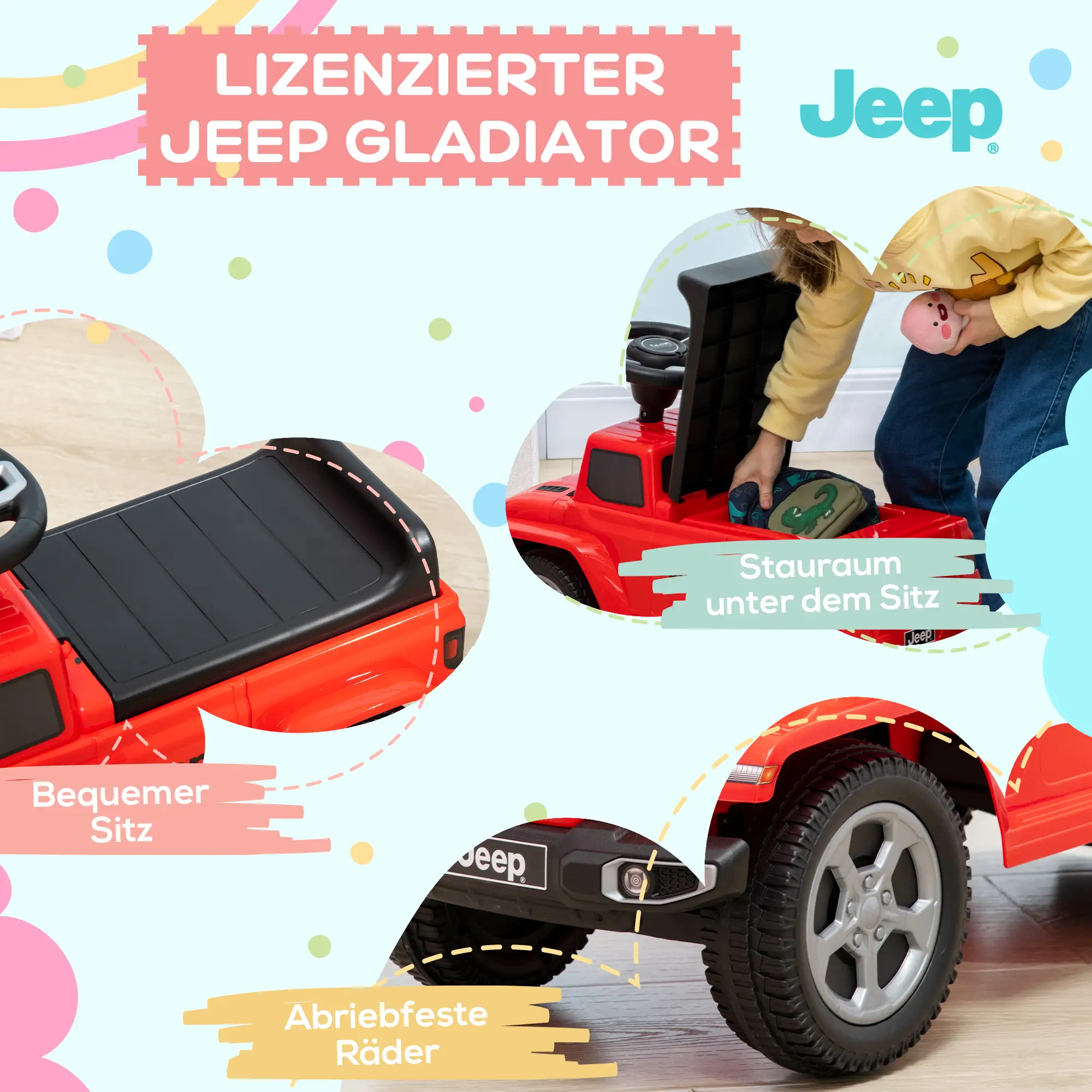 AIYAPLAY Loopauto Kinderrijtuig met Opbergruimte & Kantelbeveiliging Rood