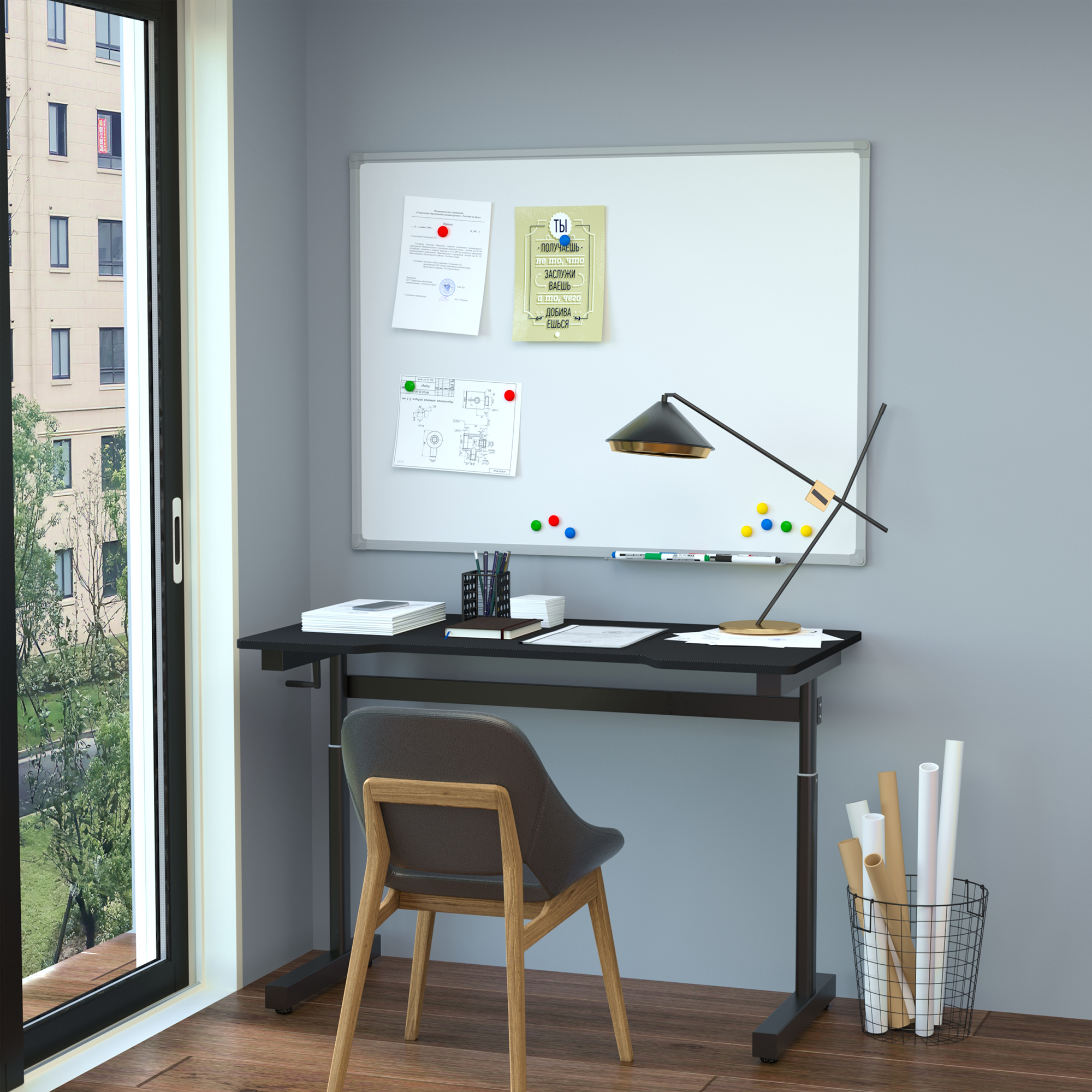 Vinsetto bureau computertafel in hoogte verstelbaar handkruk-lift sta-bureau kantoortafel verstelbare voetensteun metaal zwart 120 x 60 x 72-117 cm