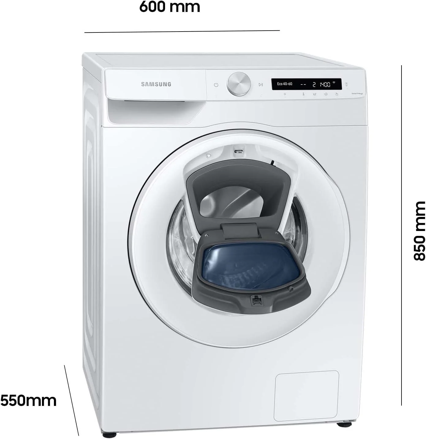 Samsung WW80T554ATW/S2 Waschmaschine, 8 kg, 1400 U/min, Ecobubble, AddWash, WiFi-SmartControl, Hygiene-Dampfprogramm, Weiß