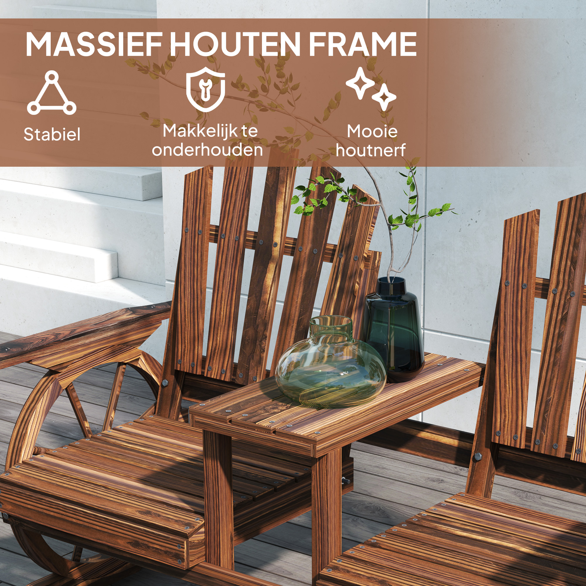 Outsunny Weerbestendige 2-Zits Houten Tuinbank met Paraplugat en Wagenwielpoten, 154 x 65 x 102 cm, Verkoolt