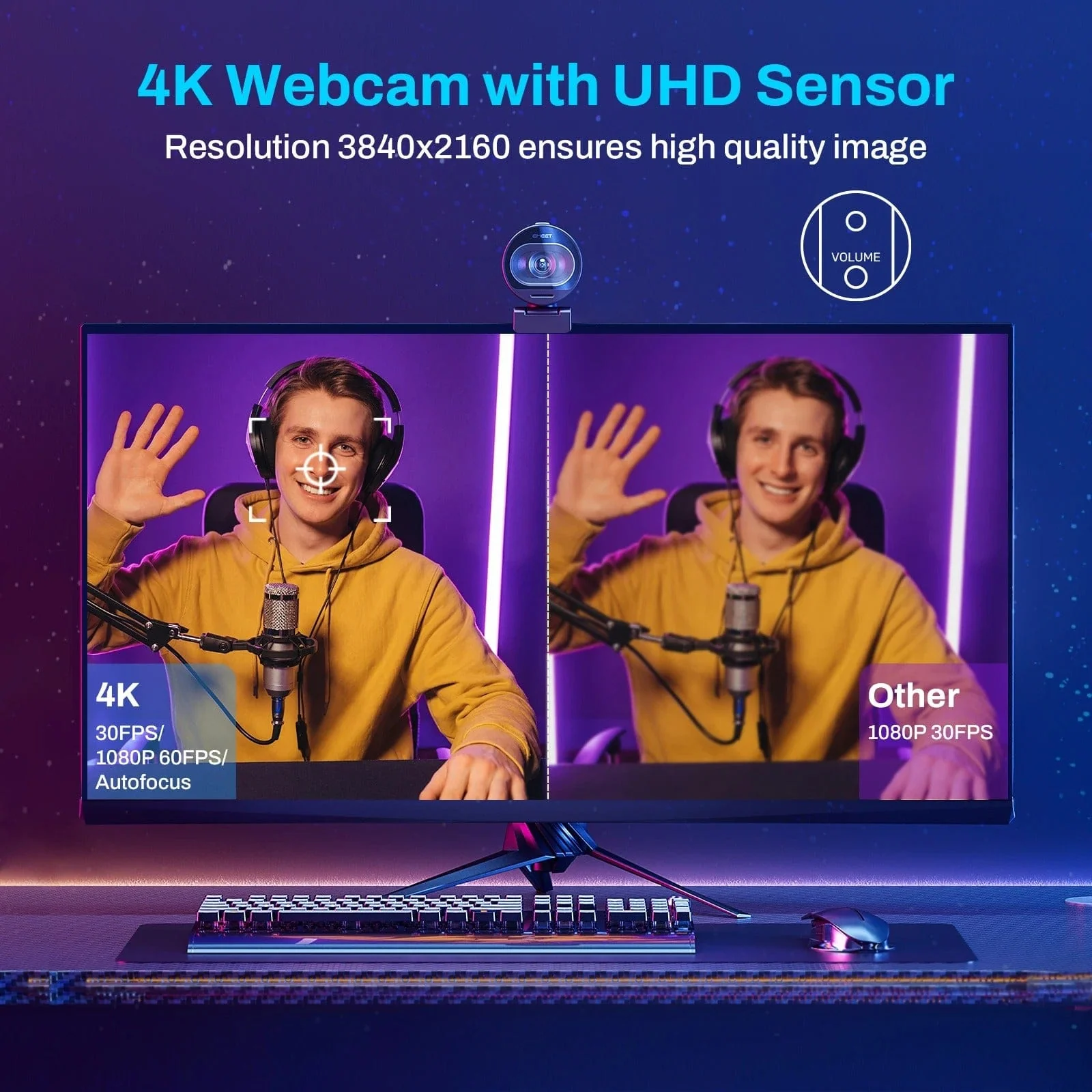 4K Streaming Webcam 1080P 60FPS USB Camera with Autofocus & Dual Mics