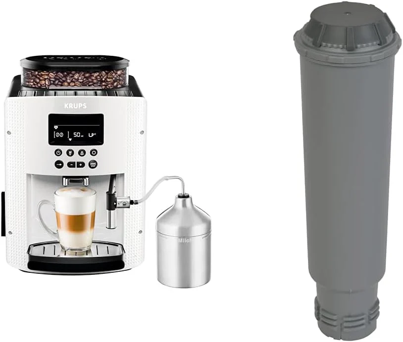 Krups Essential Kaffeevollautomat mit Milchschlauch, 2-Tassen-Funktion, LCD-Display, Einfache Reinigung, Kaffeemaschine, T��V-Siegel, Schwarz, EA816031