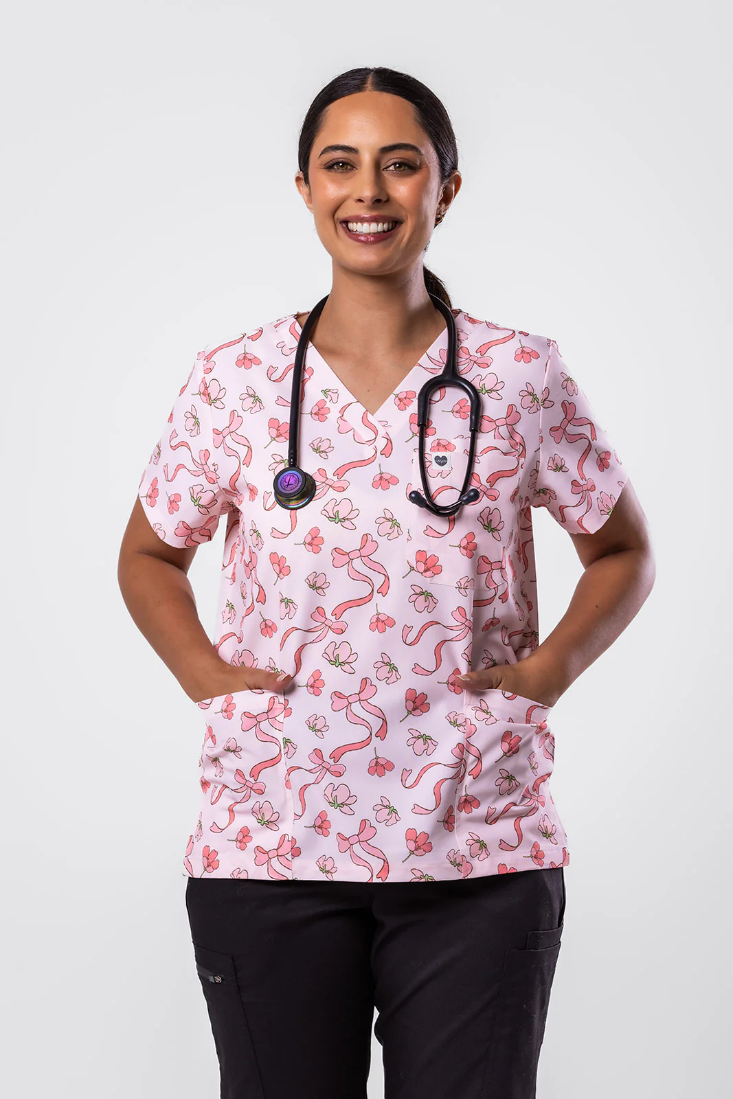 Floral Ribbon Scrub Top
