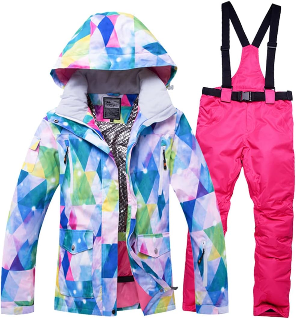 Winter-Skianzug Damen Skijacke und Hose für Damen Warm Skifahren und Snowboarden Anzüge 015 rot S