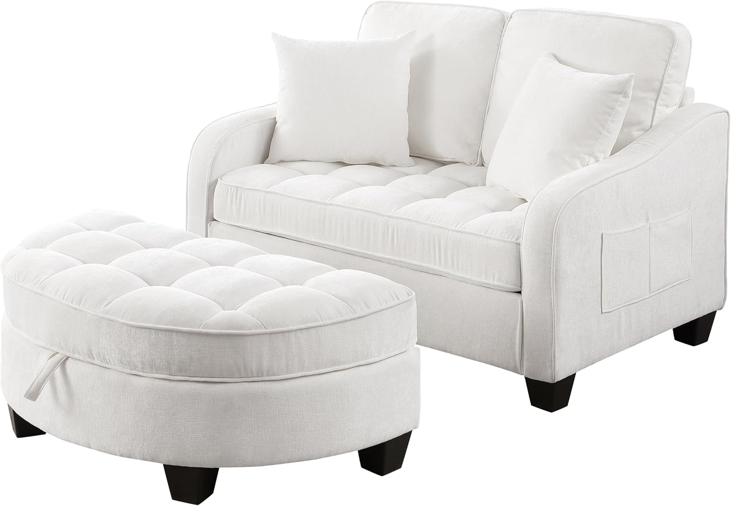 Sofa mit Schlaffunktion, 2-in-1 Schlafsofa, Modulares Sofa, Aufbewahrungs-Hocker & 4 Kisse, für Kleine Wohnzimmer, Studienzimmer, Schlafzimmer, 132×129×93cm (Beige)