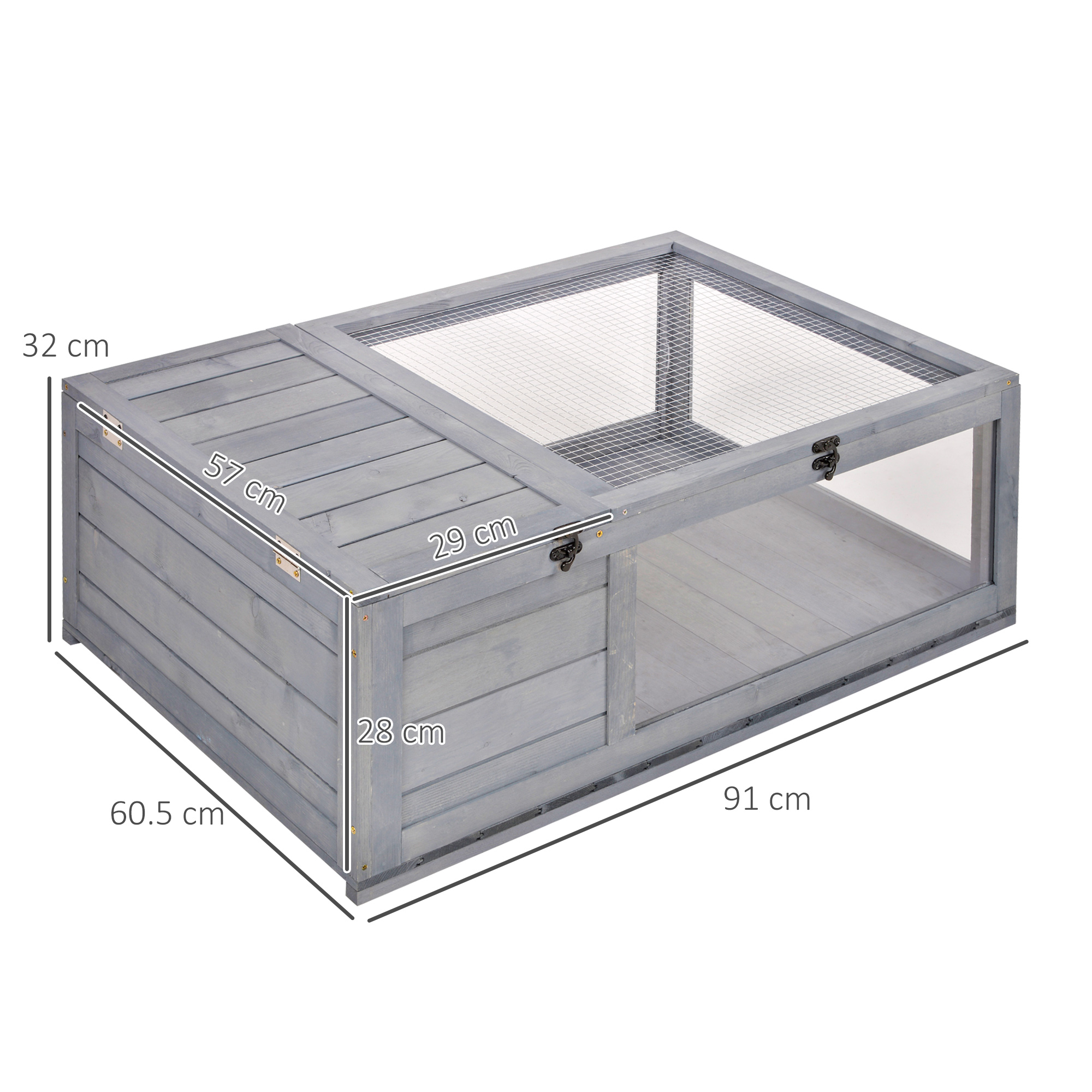 Schildpaddenverblijf van hout met opklapbare bovenkant 91x60,5x32 cm, Grijs