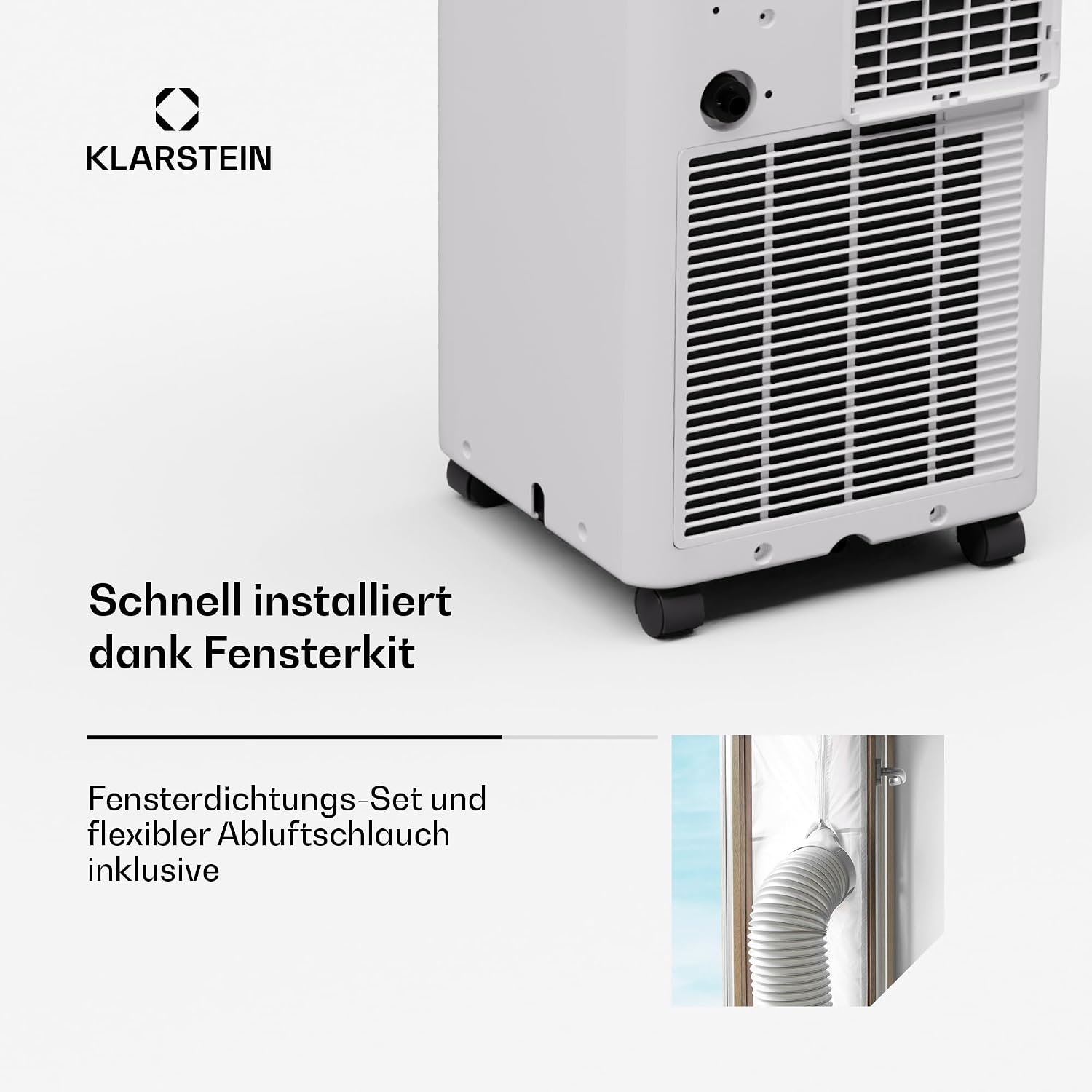 Klarstein Aero Ring Mobiles Klimagerät – 7000 BTU, 3-in-1: Kühlen, Entfeuchten & Ventilator, Smart App & Sprachsteuerung, Für Räume bis 25 m², Energieeffizienz A, R290, Leichtgängige Rollen, Weiß