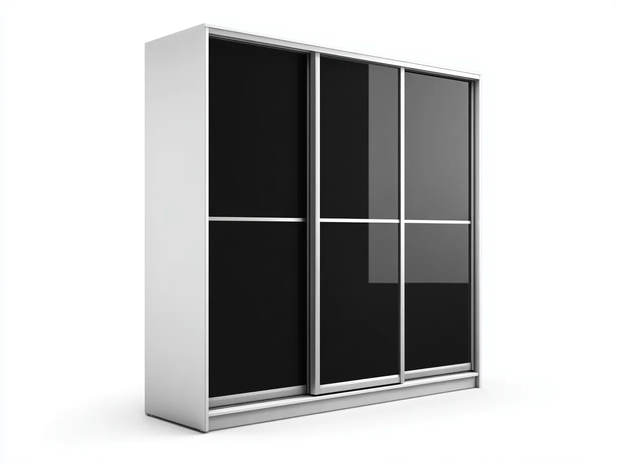 Kleiderschränke mit Schiebetüren-Holzwerkstoff-Glas-Metall-224x65x214 cm-Weiß-Schwarz-Moderner Stil