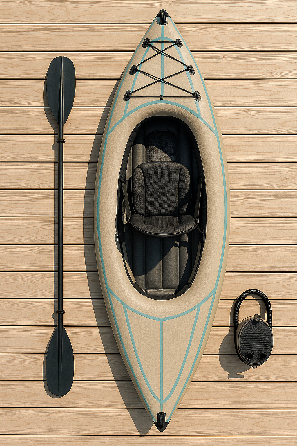 Enkelt oppustelig kajak med samlefunktion beige/sort PVC s-flod strand 298x76x31cm LyLsDgQ489FY