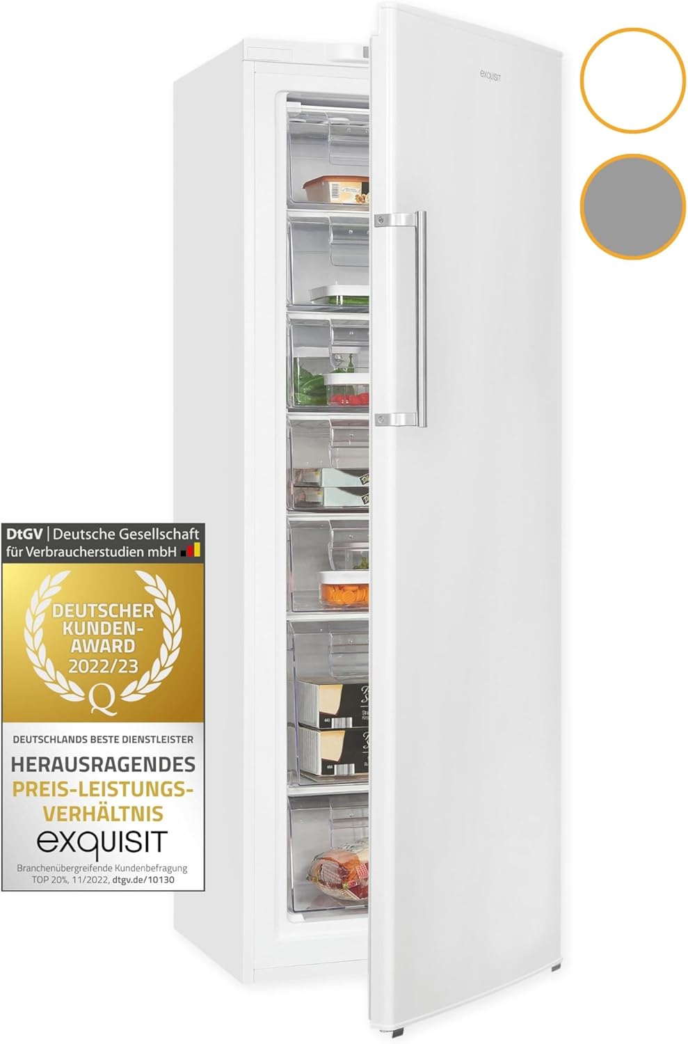 Exquisit Gefrierschrank GS280-HE-040D weiss | Tiefkühlschrank Gross 242 Liter | 4* Schnellgefrieren | Gefrierschrank Gross | Türanschlag wechselbar