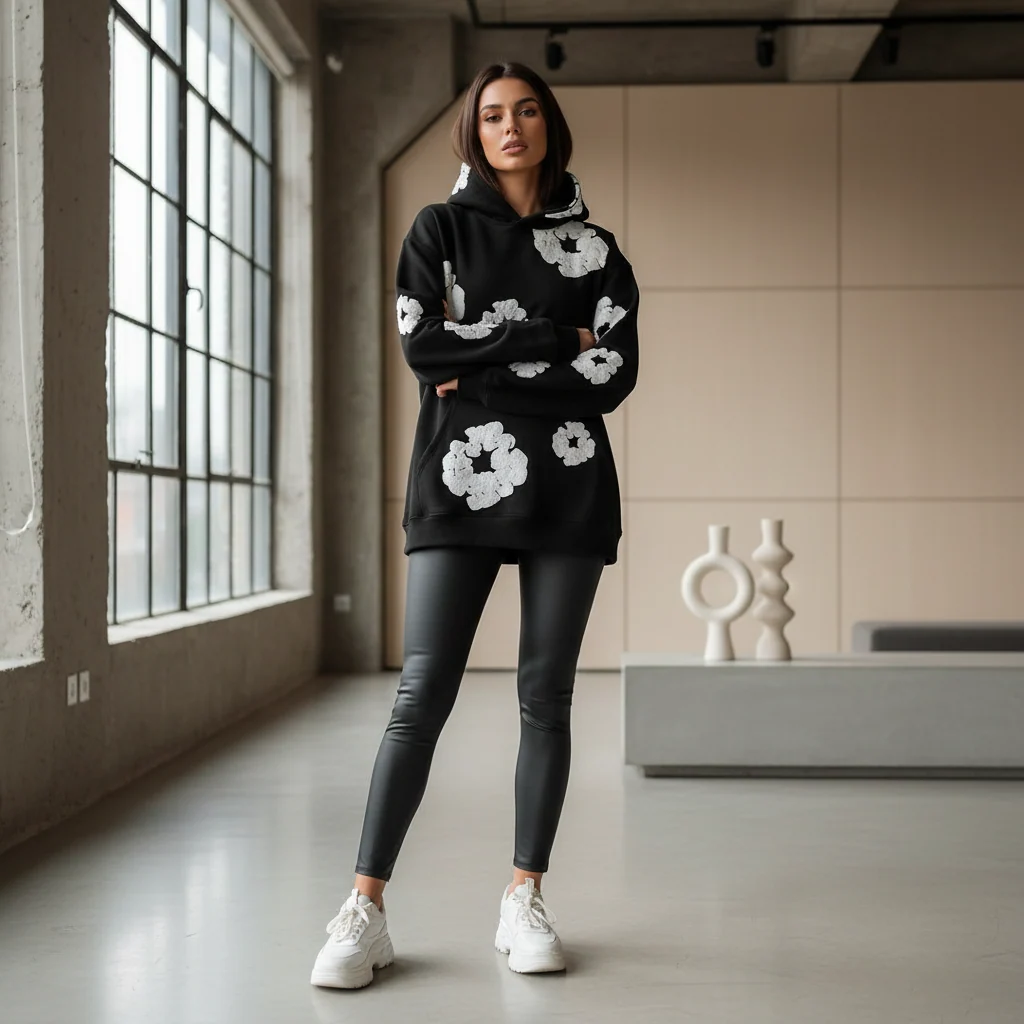Viral Denim Unisex Floral Hoodie f��r den Winter