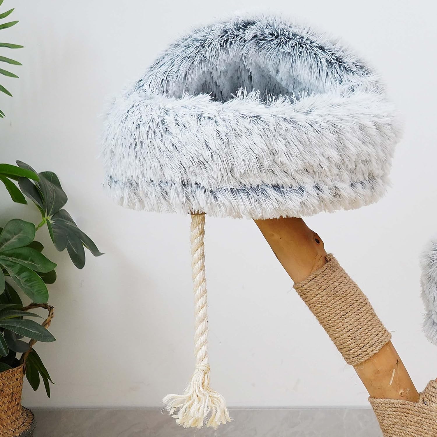 Fudajo Designer Krabpaal in Takontwerp 130 cm hoog, Kattenkrabpaal met Pluche en Sisal, Klimboom voor Katten, Kattenboom met Hanggemat