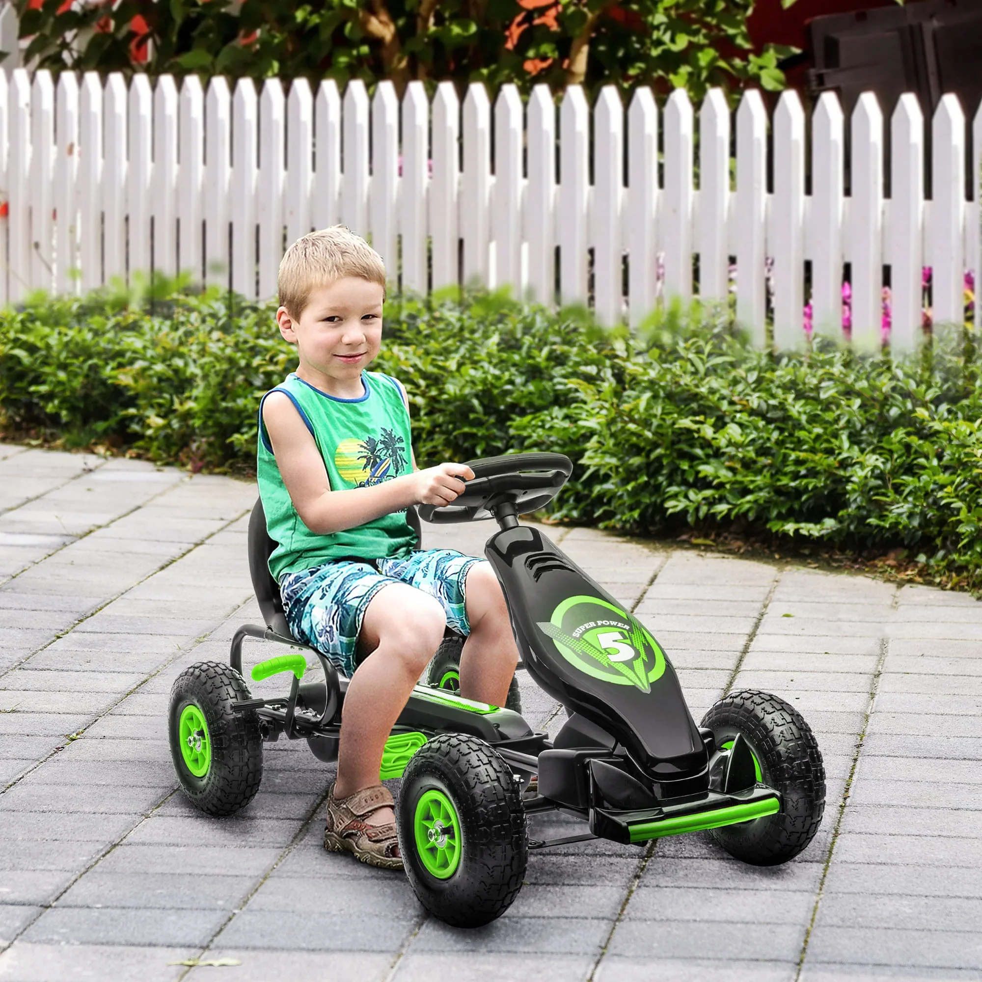 HOMCOM skelter kinderauto 3-voudig verstelbare zitting rubberbanden