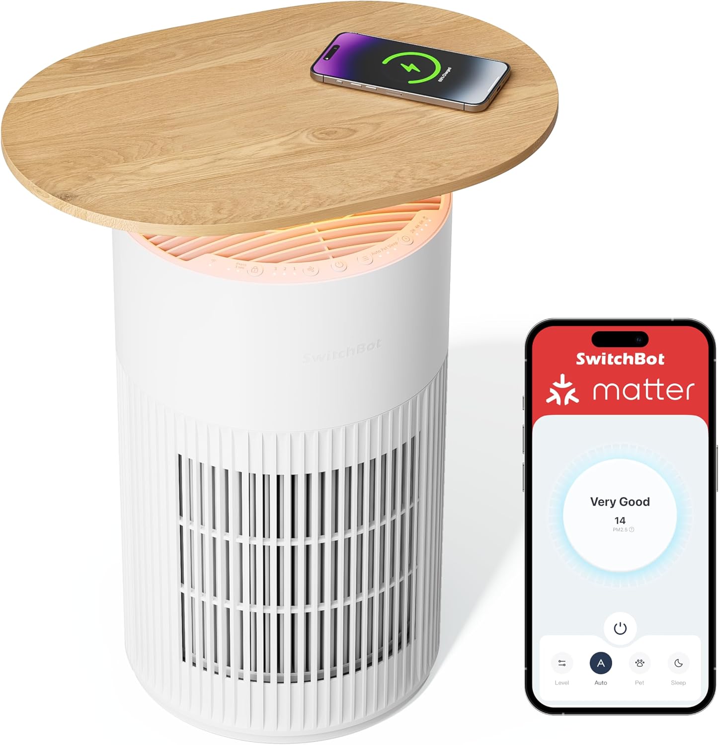SwitchBot Luftreiniger mit App-Steuerung und Nachtlicht, CADR 400m³/h bis zu 83㎡ Zimmer, HEPA-Filter entfernt 99,97% Schimmel Staub Pollen