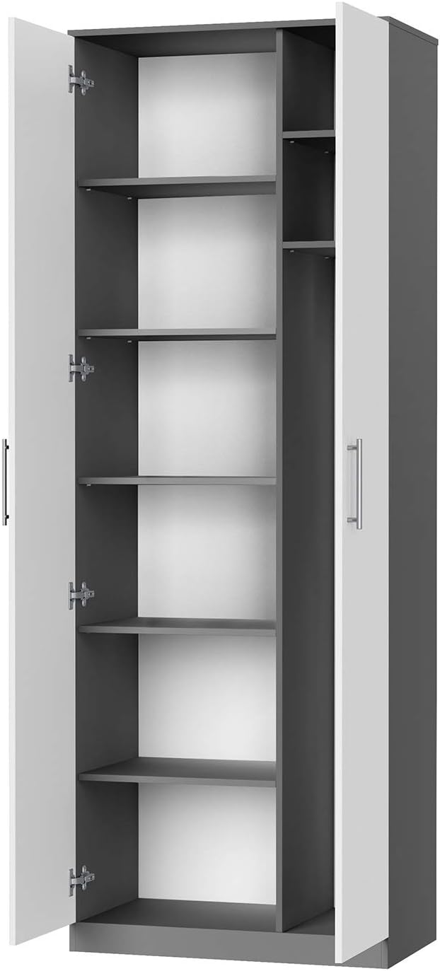 SMARTBett Wohnwand Schlafzimmer Jugendzimmer Gästezimmer Set mit Schrankbett 90x200 + 4 Schränke Anthrazit/Weiss