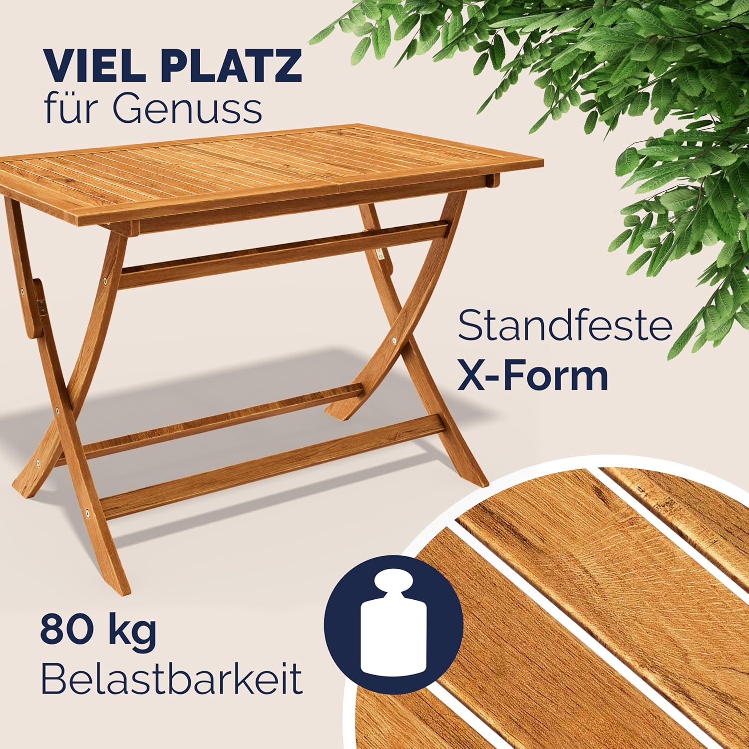 Casaria® Gartenmöbel Set Modell 2026 - NEU: Extra Stabiler Tisch mit umlaufender Verstärkungsleiste 5-teilig aus FSC® Akazienholz, 4 Stühle mit Armlehnen, klappbar für Garten & Balkon