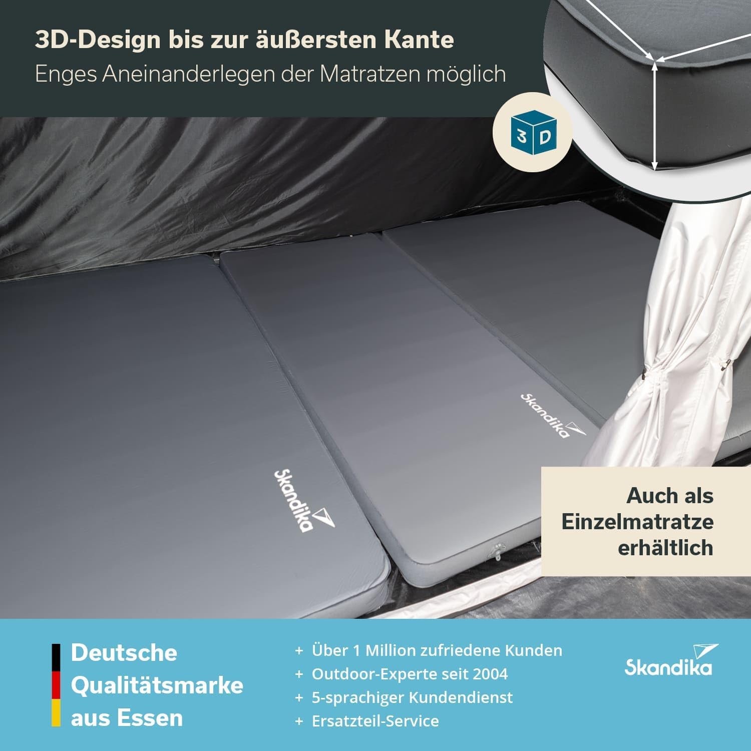 Skandika Premium Easy Isomatte Double 3D | 10 cm dick, selbstaufblasend, leicht, faltbar, selbstfüllender Schaumstoff, Campingunterlage, Gästematratze, Luftmatratze | Camping, Outdoor, Zelt, Auto