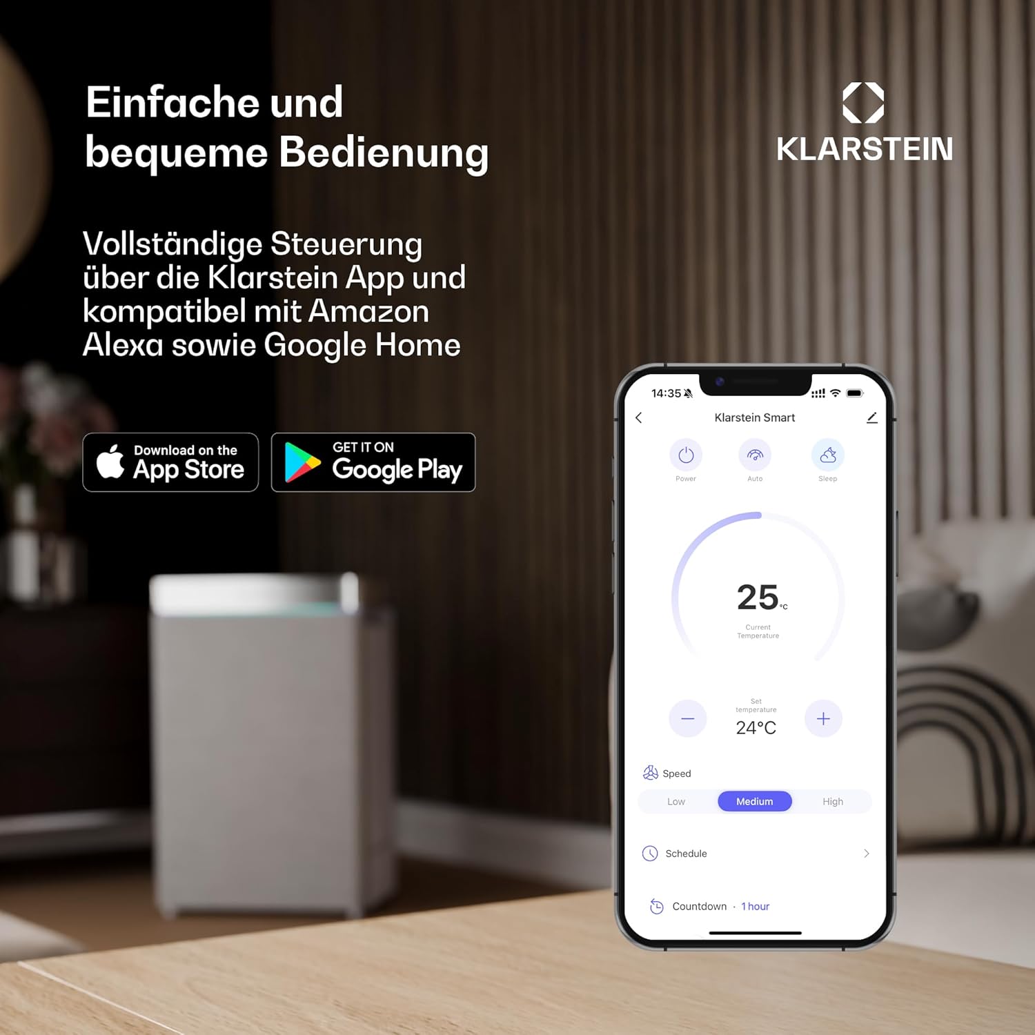 Klarstein AireLux Mobile Klimaanlage – 9.000 BTU, Für Räume bis 33 m², 3-in-1: Kühlung, Entfeuchter & Ventilator, Energieeffizienzklasse A, Smart App & Sprachsteuerung, Mit Abluftschlauch, Dunkelgrau