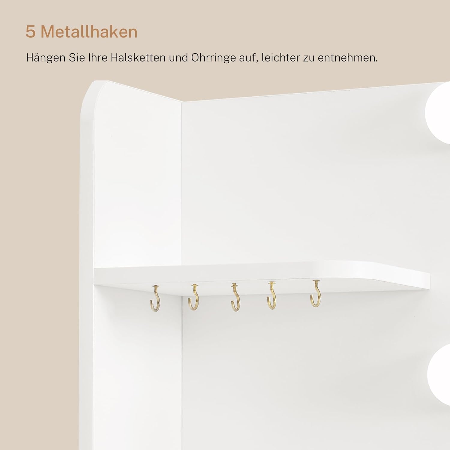 TEENFON Große Schminktisch mit LED-Beleuchtung und Steckdosen, Schminktisch mit Spiegel, 4 offenen Ablagen und 5 Schmuckhaken für das Schlafzimmer, Weiß，9 Schubladen Schminktisch