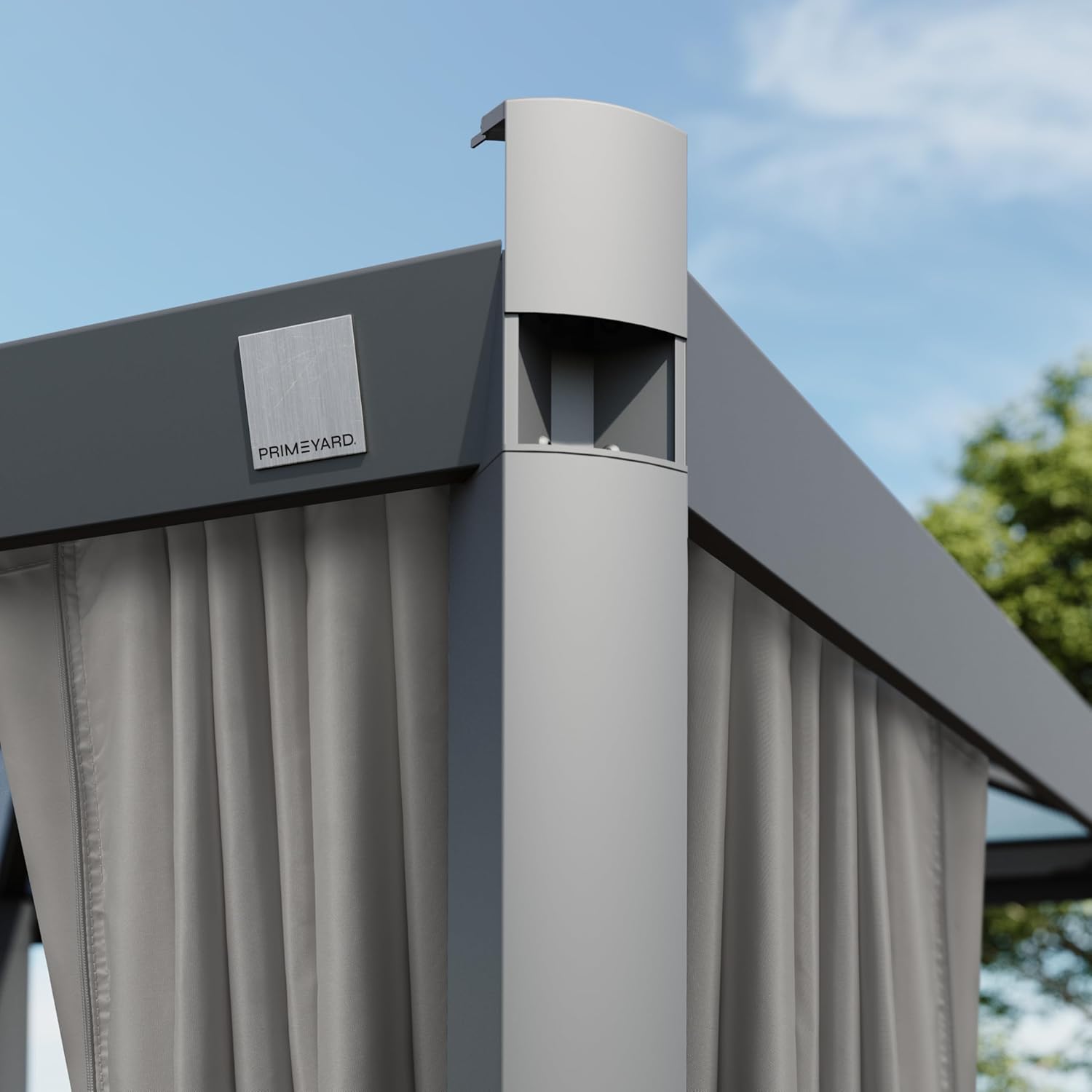 PRIMEYARD Gartenpavillon 3x4 m mit Polycarbonatdach - Hardtop Pavillon mit 4 Seitenteilen in Grau