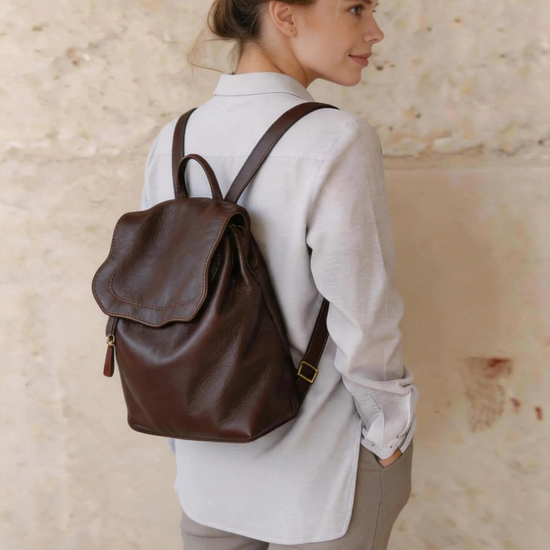 Handmade Top Grain Leather Laptop Backpack School Bag