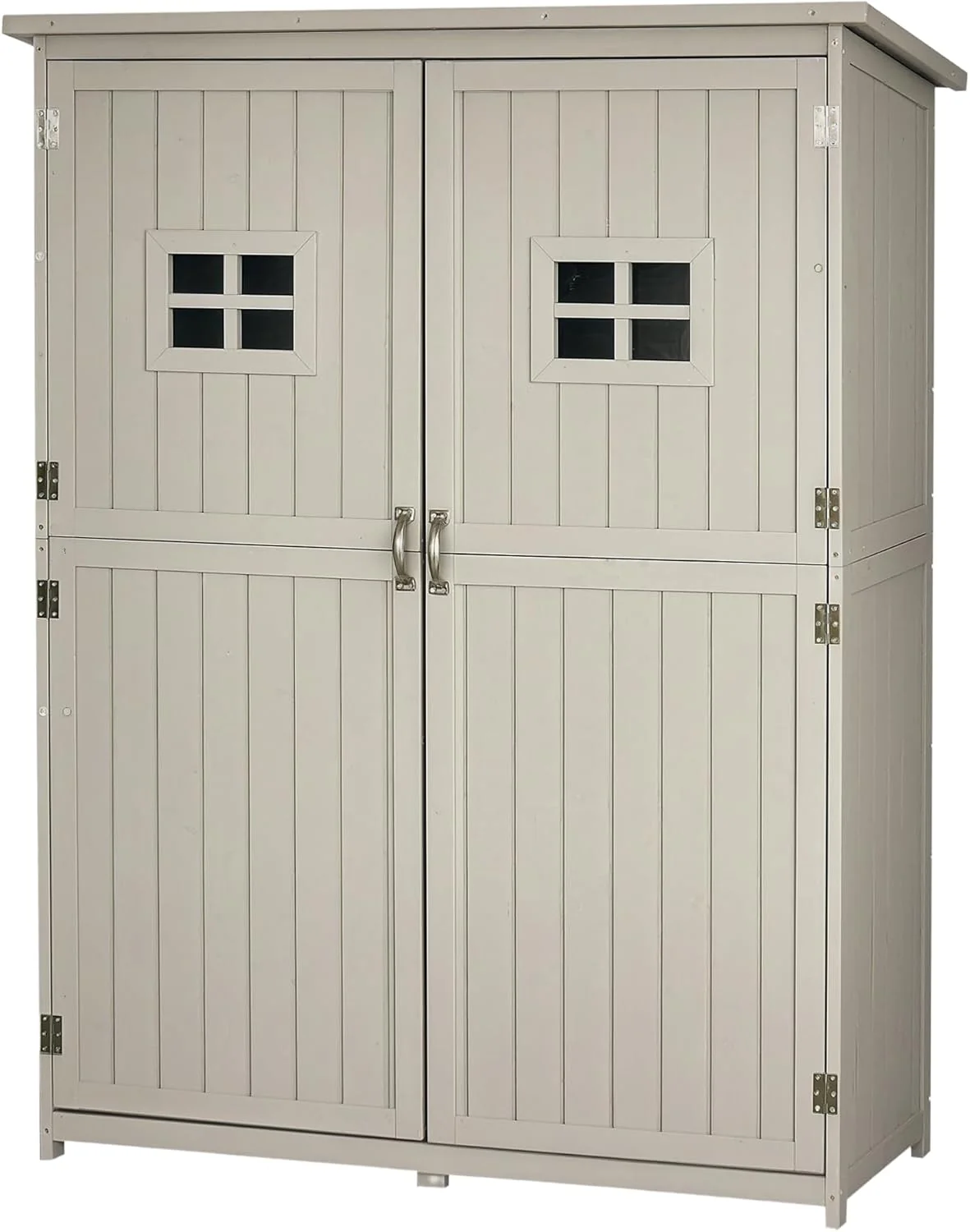 Outsunny Cobertizo de Madera Caseta Exterior Armario Herramientas de Jardinería Doble Puertas Techo Impermeable Compartimientos de Diferentes Tamaños 127.5x50x164cm Madera Maciza