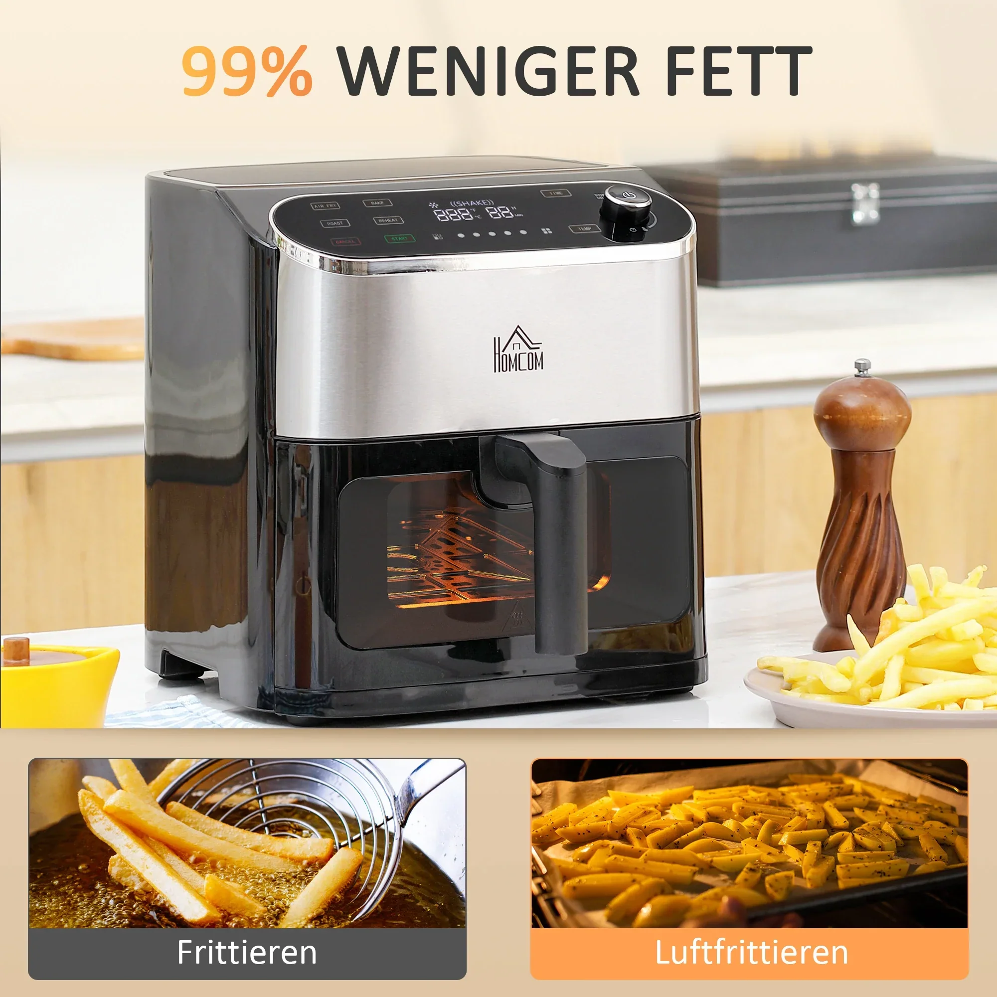 HOMCOM heteluchtfriteuse airfryer vetarm snel koken