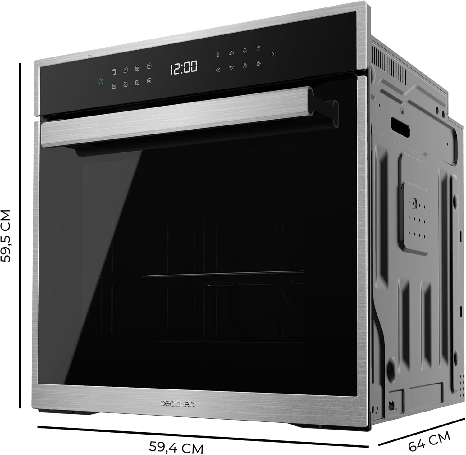 Cecotec Einbaubackofen Pyrolytisch 60 cm Bolero Hexa P506000 Edge A+. 3400W, 81L Kapazität, 11 Funktionen mit Airfryer Master, Pizza Master, 3D Cooking, Steam Base X2, Pyrolyse