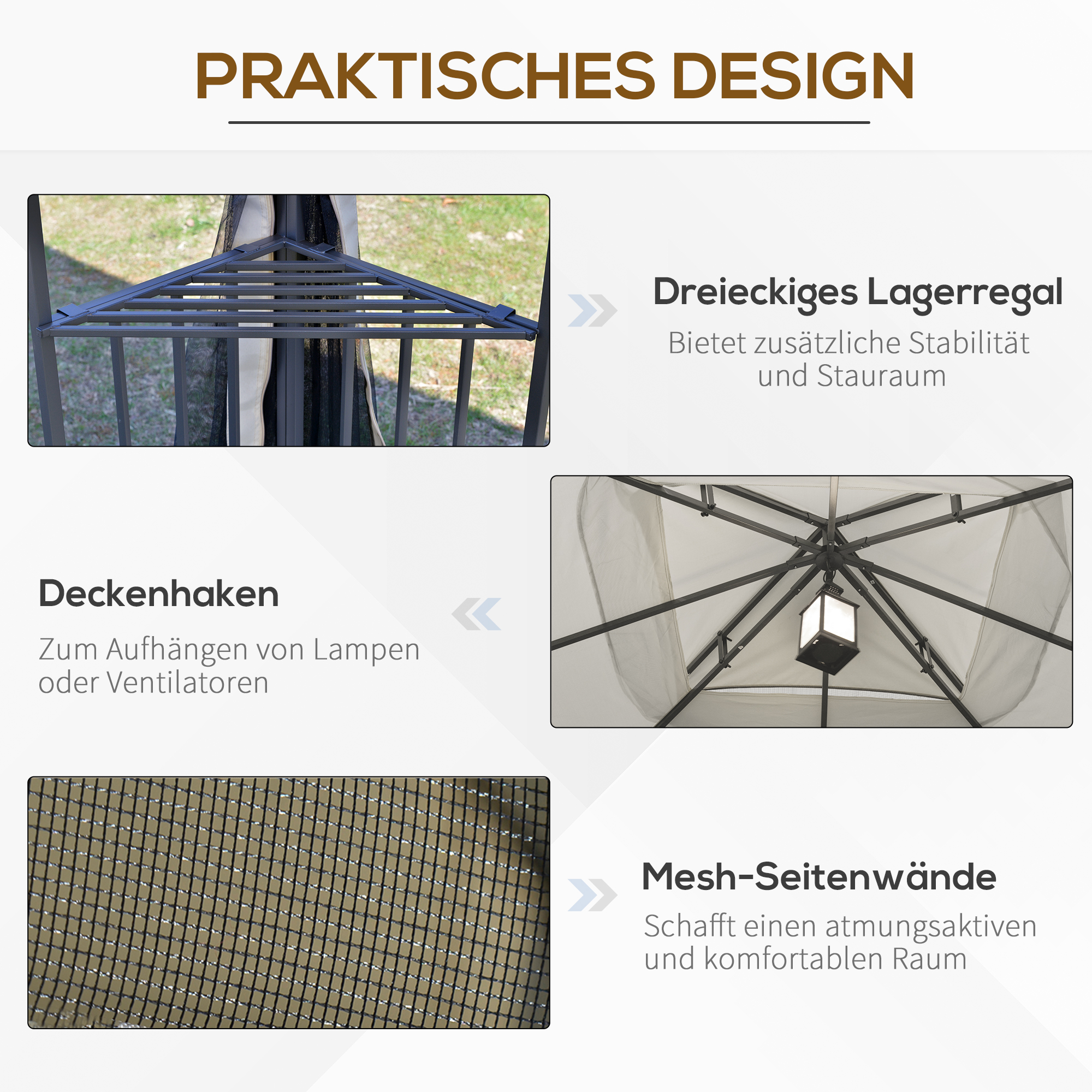 tuinprieel met dubbel dak tuinprieel partytent met 4 x zijwand metaal+polyester beige 2,99 x 2,99 x 2,74 m
