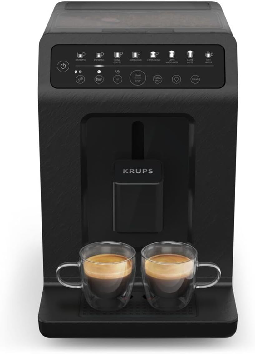 Krups Evidence ECOdesign Kaffeevollautomat mit Milchschlauch, 8 Getränke, 2-Tassen-Funktion, Recyceltes Material, Kaffeemaschine, Weiß/Schiefer, EA897A10