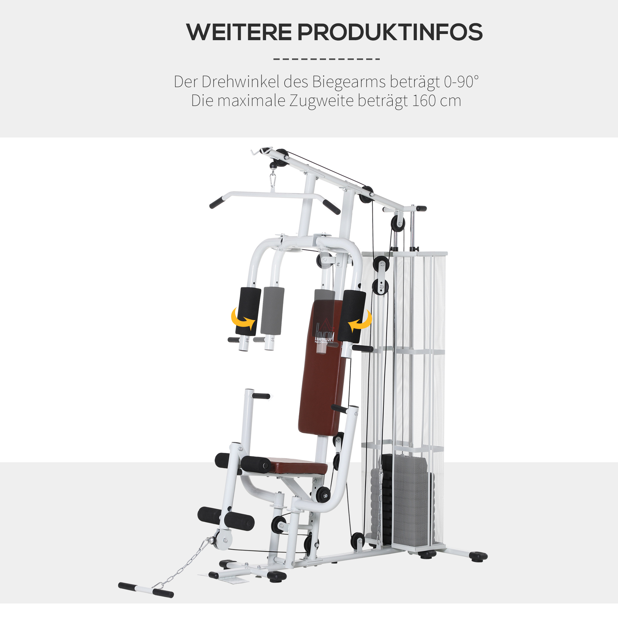 Gym Krachtstation Fitnessstation Multigym Fitnesscentrum Fitnessapparatuur incl. gewichten Latzug Beincurl Metaal PU-kunstleer Wit 150 x 110 x 210 cm