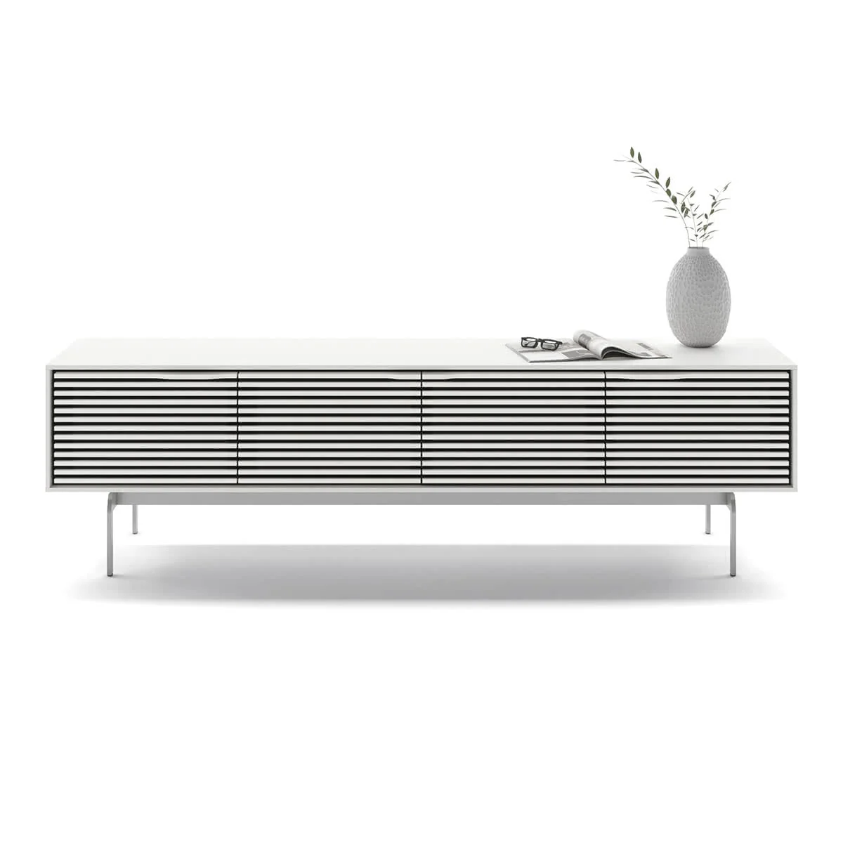 2025 BDI Align 7473 Laag Kast met 4 Deuren en Basis voor Console (Mat Wit)