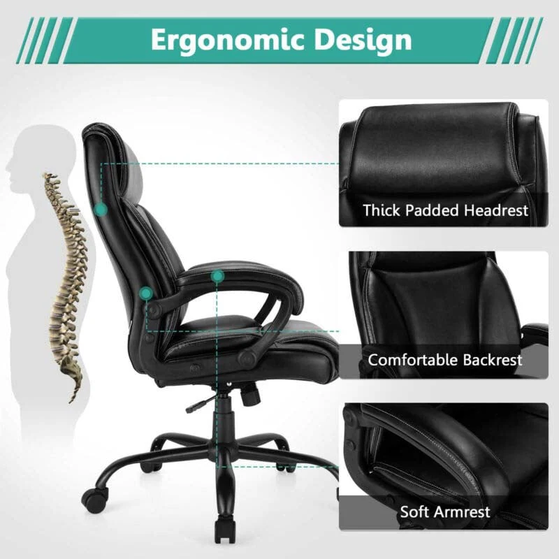 400 Lbs Big Amp Tall Office Chair Leather High Back Executive Chair Wide Seat Swivel Computer Task Desk Chair - Comfortable And Ergonomic Design