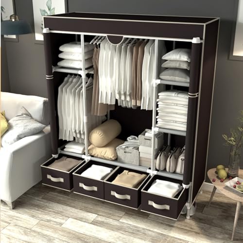 Anmas Power Armadio in tela con 4 cassetti – caffè scuro | grande appendiabiti con appendiabiti e ripiani, 150 x 45 x 170 cm : Amazon.it: Casa e cucina
