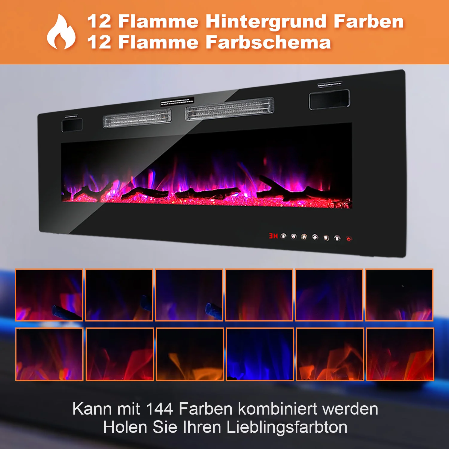 Sonnewelt Elektrokamin Wandkamin Einstellbarer Thermostat 750w/1500w