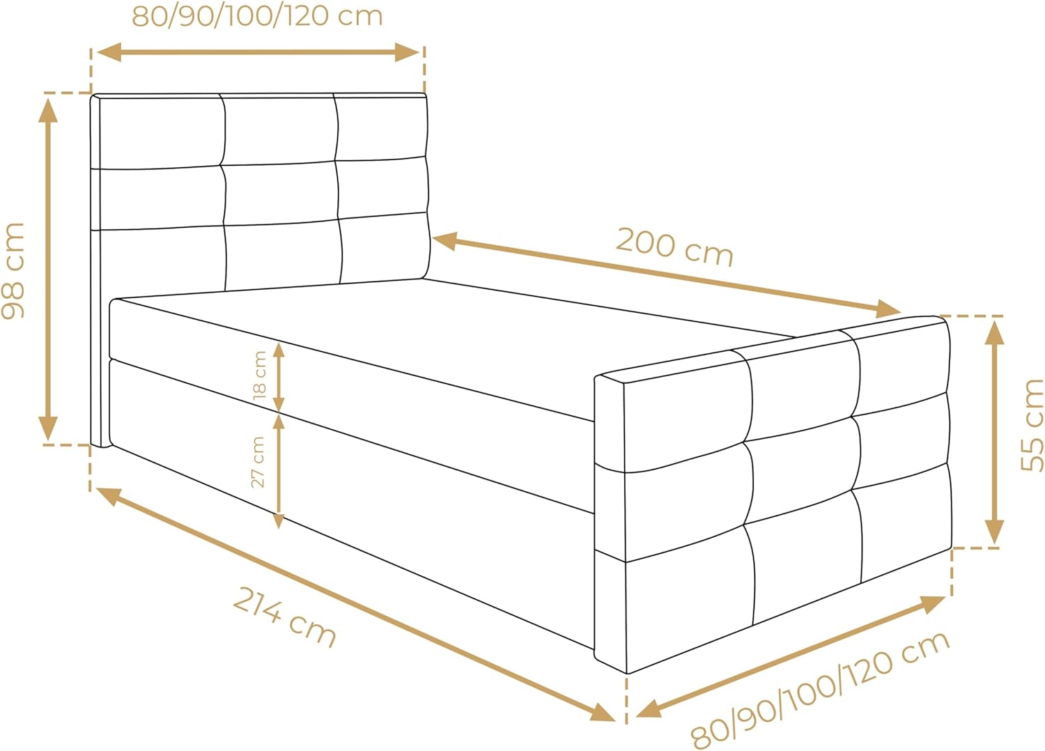 Bett mit Bettkasten 100x200 cm Argentaro graues Boxspringbett
