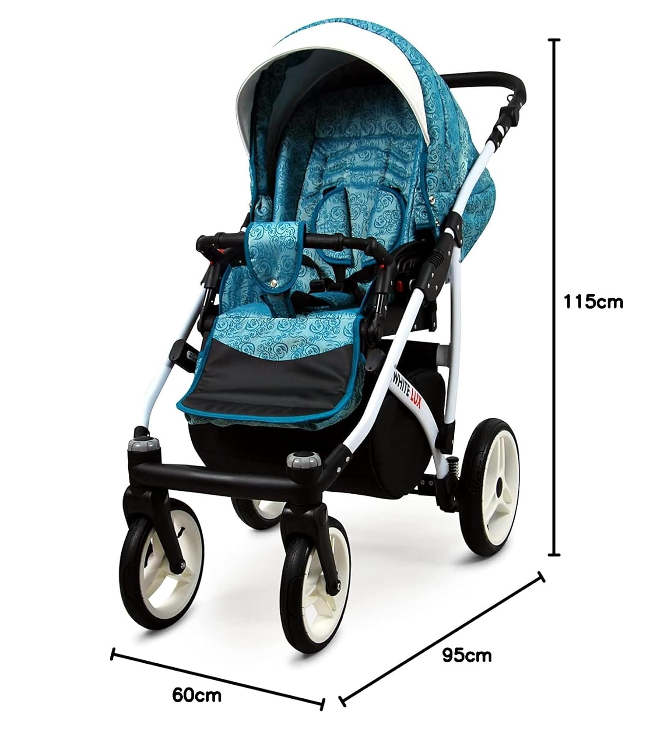 BabyLux® Bambimo Kinderwagen Set 3 in 1 - White Lux - incl. Babywanne, Buggy Sportsitz, Auto-Babyschale - Autositz - Kinderwagenset - Kombikinderwagen mit Wickeltasche, Regenschutz usw.